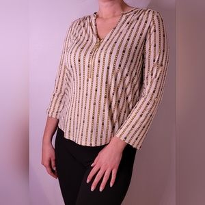 Michael Kors Women's Blouse with Gold Chain Design and Front Zipper Size Small